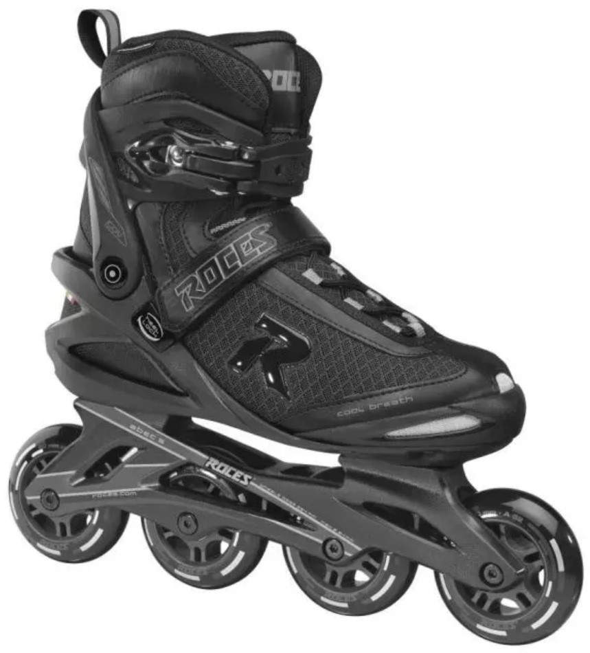 Roces fitness inline skate with four 80 mm wheels in colours black and grey and with the name Icon 80